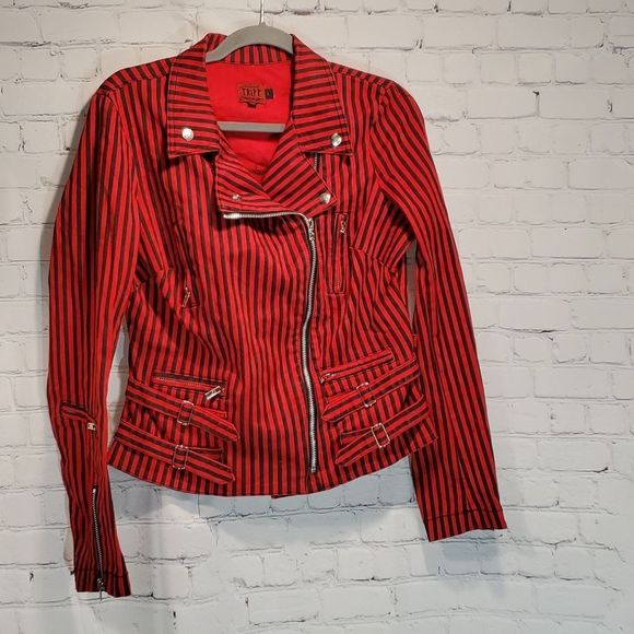 Tripp nyc Jackets & Blazers - Tripp NYC red and black striped moto jacket